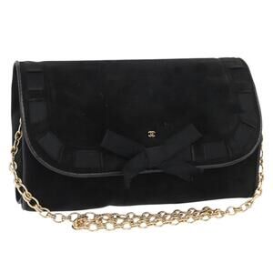 CHANEL Chain Shoulder Bag Suede Black Gold CC Auth BA8703